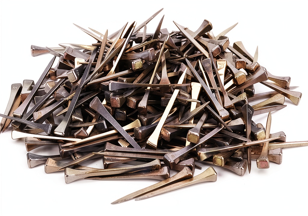 TOPINCN horseshoe nails displayed on a workbench