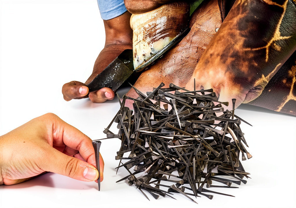 lukar E5 horseshoe nails displayed on a workbench