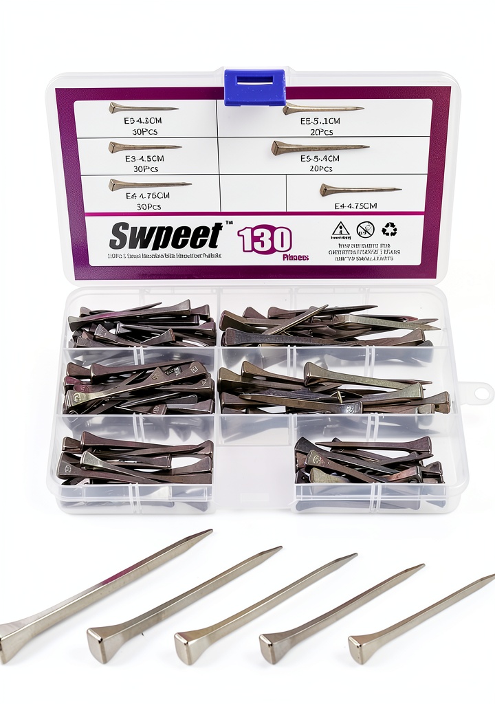 'Swpeet horseshoe nails kit with storage box and multiple sizes'