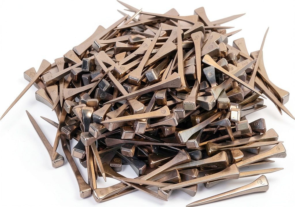 Generic horseshoe nails displayed on a workbench