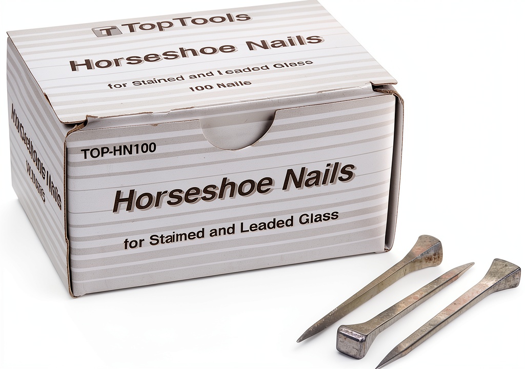Aanraku steel horseshoe nails displayed on a crafting table
