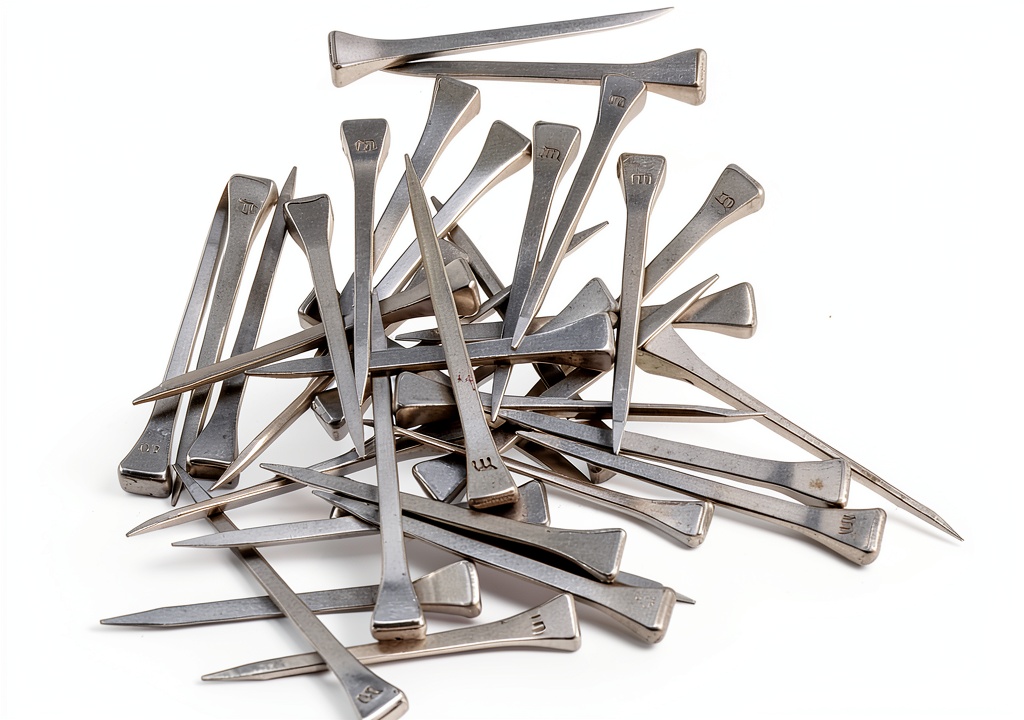 E-outstanding E6 horseshoe nails displayed on a workbench