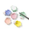 Ceramic Rabbit Chopsticks Rest Rack Set of 5 Sakura Chopsticks Holder Set Flower Porcelain Chopsticks Stand Cherry Blossom Spoon Fork Knife Holder for Tabletop Decor Gift-1
