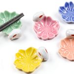 Ceramic Rabbit Chopsticks Rest Rack Set of 5 Sakura Chopsticks Holder Set Flower Porcelain Chopsticks Stand Cherry Blossom Spoon Fork Knife Holder for Tabletop Decor Gift-0