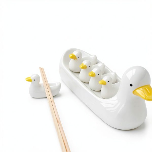 Chinese Characteristics Ceramic Cute Yellow Duck Pattern Chopstick Rest Spoon Fork Knife Holder-2