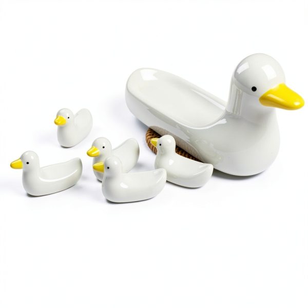 Chinese Characteristics Ceramic Cute Yellow Duck Pattern Chopstick Rest Spoon Fork Knife Holder-4