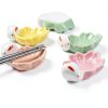 Ceramic Rabbit Chopsticks Rest Rack Set of 5 Sakura Chopsticks Holder Set Flower Porcelain Chopsticks Stand Cherry Blossom Spoon Fork Knife Holder for Tabletop Decor Gift-2