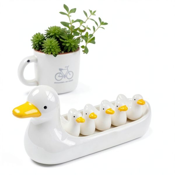 Chinese Characteristics Ceramic Cute Yellow Duck Pattern Chopstick Rest Spoon Fork Knife Holder-1
