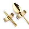 Gold Chopstick Rest Stainless Steel 5 Pairs Knife Rest and Chopsticks Holder For Countertop Holding Chopstick Spoon Forks Knife ,Cute Chopstick Stand-2