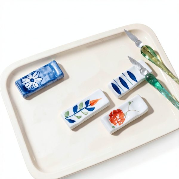 Ceramic Chopsticks Rest Rack 3pcs by CRASPIRE Blue Porcelain-3