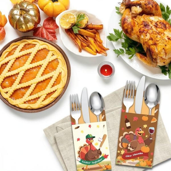 Thanksgiving Turkey Cutlery Holders FIESTAJOY 42 Piece Cardboard Rests-6