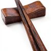 Handcrafted Wooden Chopsticks Rest Set of 6 Tea Talent Concave Ebony-1