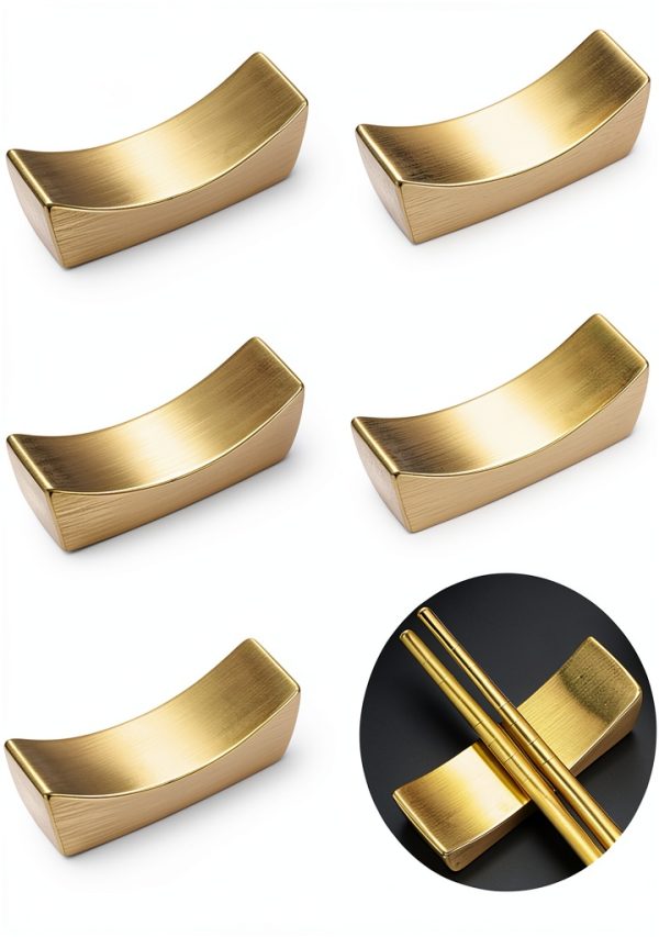 Gold Chopstick Rest Stainless Steel 5 Pairs Knife Rest and Chopsticks Holder For Countertop Holding Chopstick Spoon Forks Knife ,Cute Chopstick Stand-1