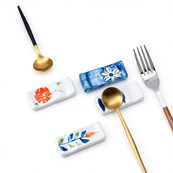 Ceramic Chopsticks Rest Rack 3pcs by CRASPIRE Blue Porcelain-5