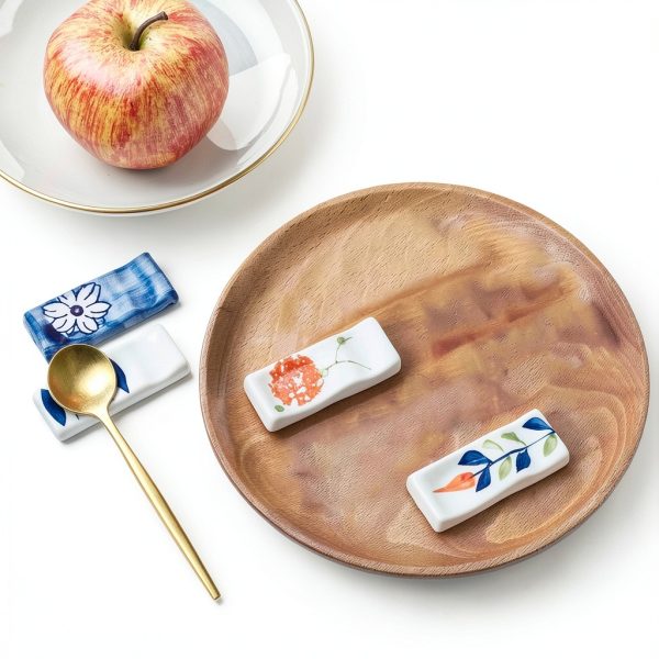 Ceramic Chopsticks Rest Rack 3pcs by CRASPIRE Blue Porcelain-4