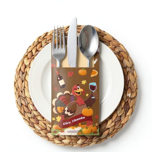 Thanksgiving Turkey Cutlery Holders FIESTAJOY 42 Piece Cardboard Rests-3