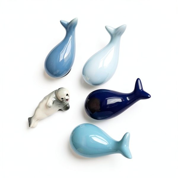 Blue Whale Ceramic Chopstick Holder Set 4 pcs Porcelain Utensil Rests-4